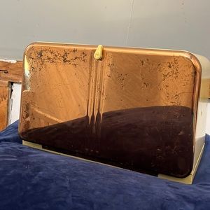 Vintage Light Yellow and Copper Lincoln Ware Beauty Box Breadbox